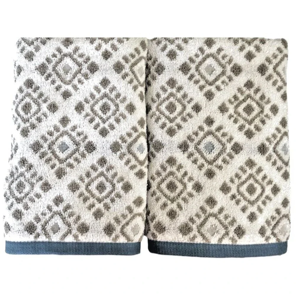 Southwest Desert Boho Hand Towels Bathroom Navajo Gray White Blue Set of 2